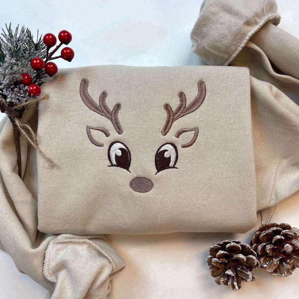 Eembroidered Custom Sweatshirts, Reindeer Embroidered Sweatshirt, Christmas Sweatshirt, Gift For Christmas, Christmas Gift