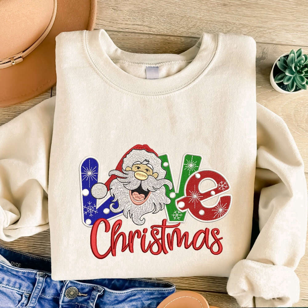Eembroidered Custom Sweatshirts, Santa Christmas Embroidered Sweatshirt 2D Crewneck Sweatshirt Gift For Family, Christmas Gift