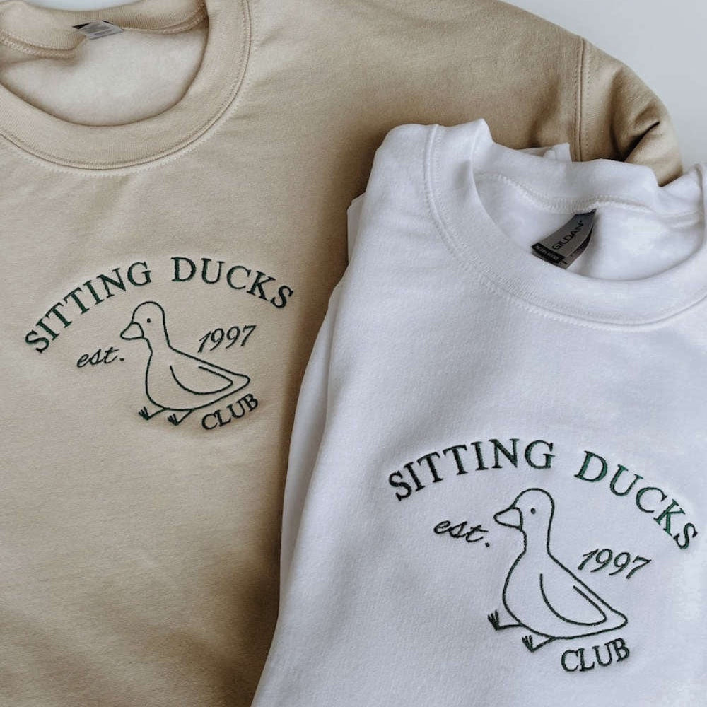 Eembroidered Custom Sweatshirts, Sitting Ducks Club Embroidered Sweatshirt 2D Crewneck Sweatshirt For Women And Women, Christmas Gift