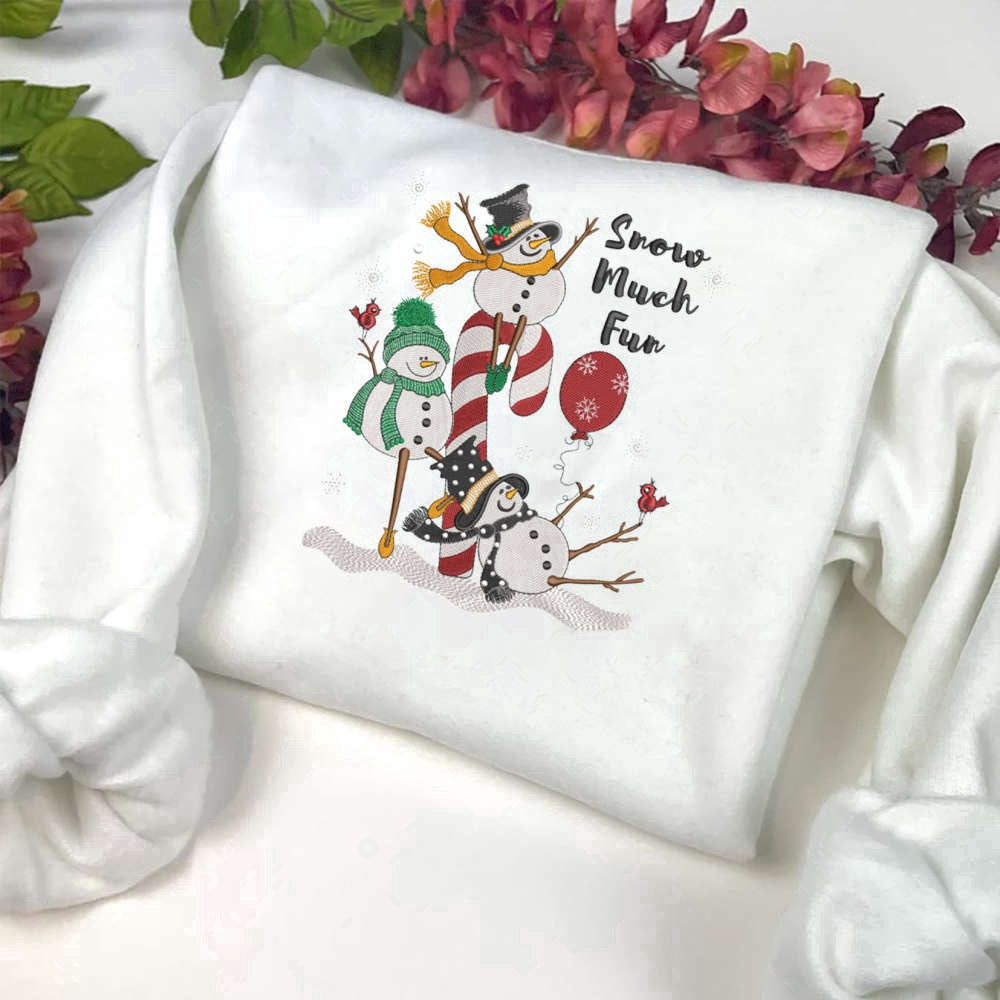 Eembroidered Custom Sweatshirts, Snowman Embroidery Sweatshirt, Snow Much Fun Machine Embroidery Sweatshirt For Family, Christmas Gift