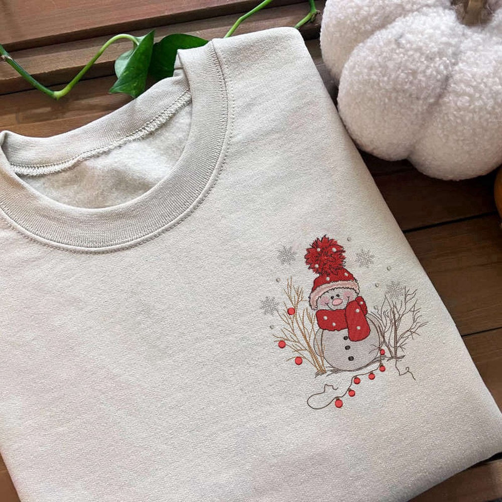 Eembroidered Custom Sweatshirts, Snowman Machine Embroidery Shirt, Holiday Embroidery Sweater For Christmas, Christmas Gift