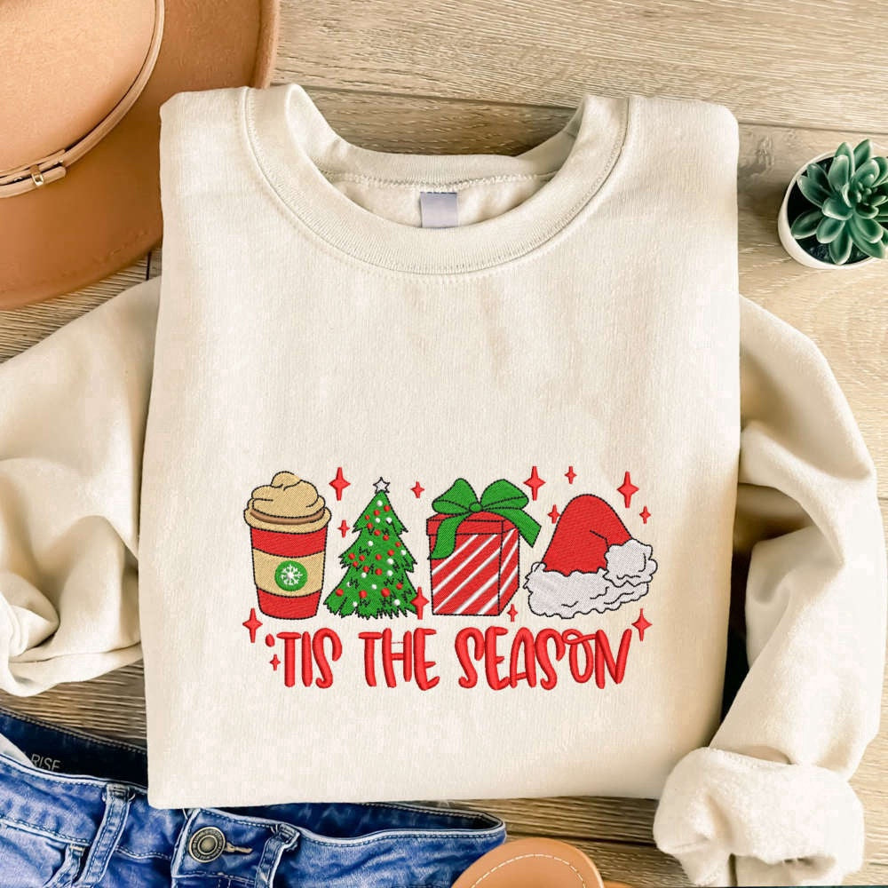 Eembroidered Custom Sweatshirts, Tis The Season Christmas Embroidered Sweatshirt, Gift For Christmas 2024, Christmas Gift
