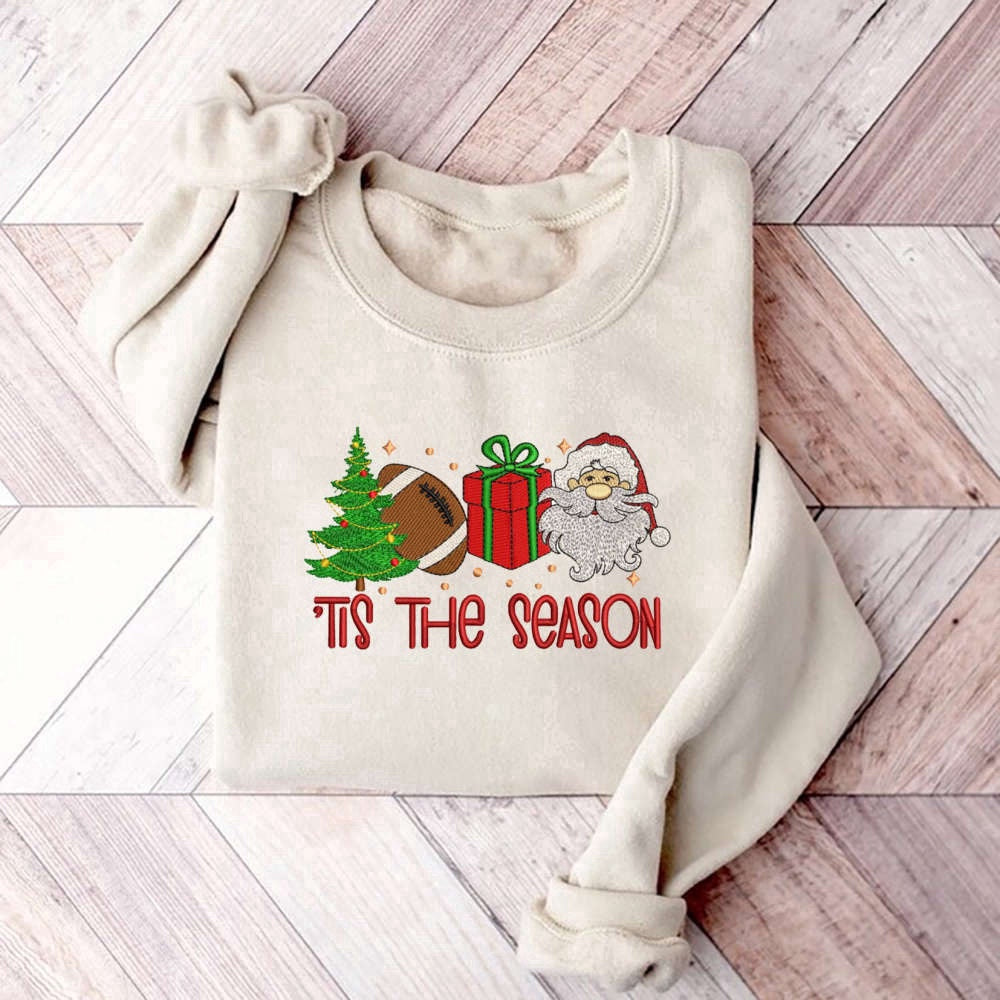 Eembroidered Custom Sweatshirts, Tis The Season Christmas Tree Machine Embroidery Sweatshirt, Santa Gifts, Christmas Gift