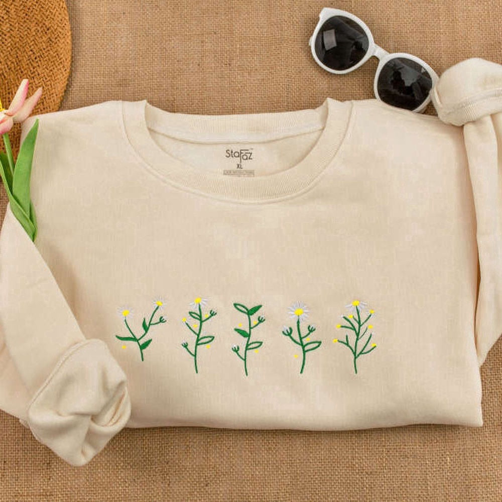 Eembroidered Custom Sweatshirts, Wildflowers Crewneck Sweatshirt Embroidered, Floral Embroidered Sweatshirt For Mama, Christmas Gift
