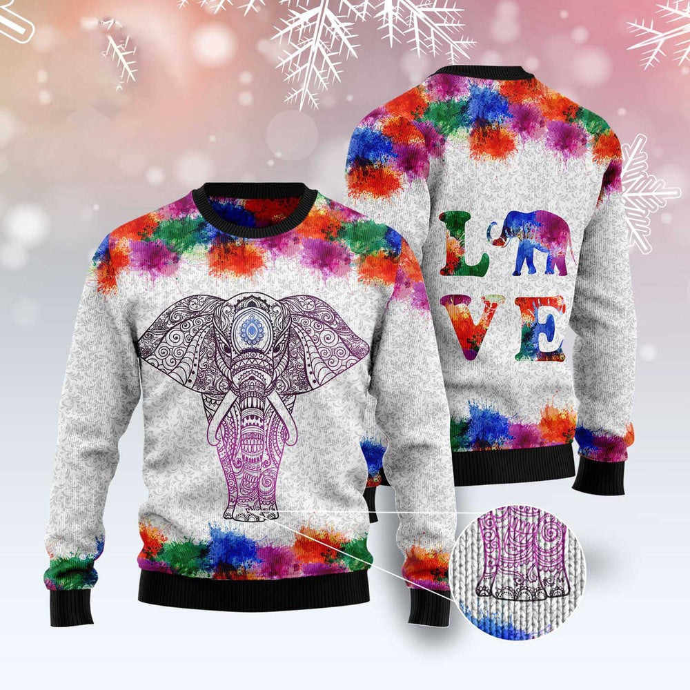 Elephant Mandala Color Ugly Christmas Sweater, Funny Xmas Sweater, Sweater Xmas
