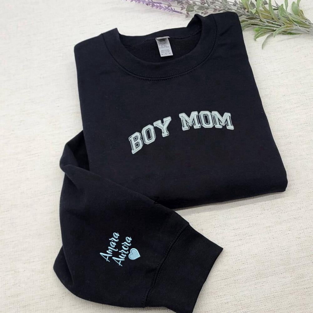 Embroidered Christmas Sweatshirts, Custom Boy Mom Embroidery Sweatshirt, Matching Mommy And Me Sweatshirt, Gift For Mom