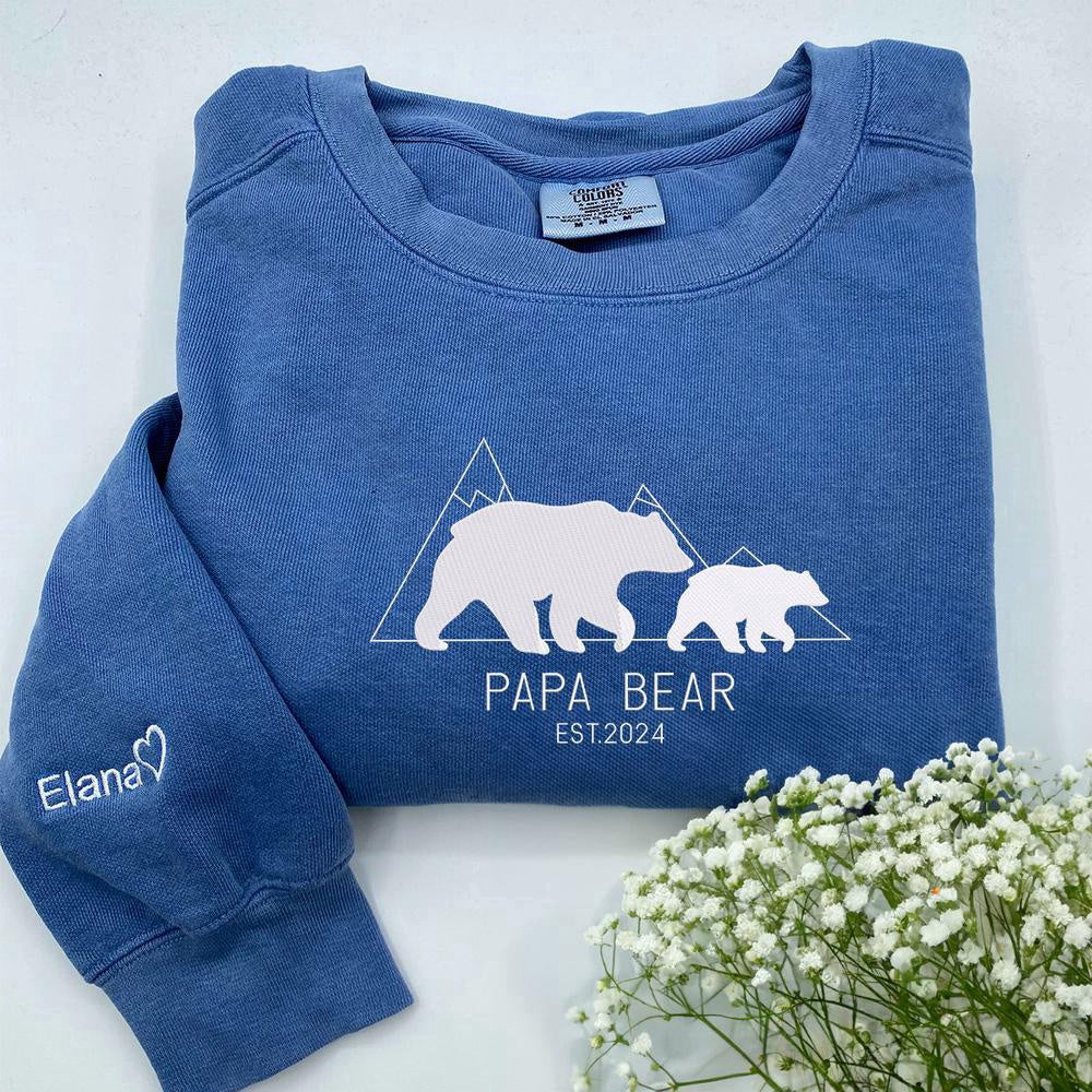 Embroidered Christmas Sweatshirts, Custom Embroidered Papa Bear Sweatshirt