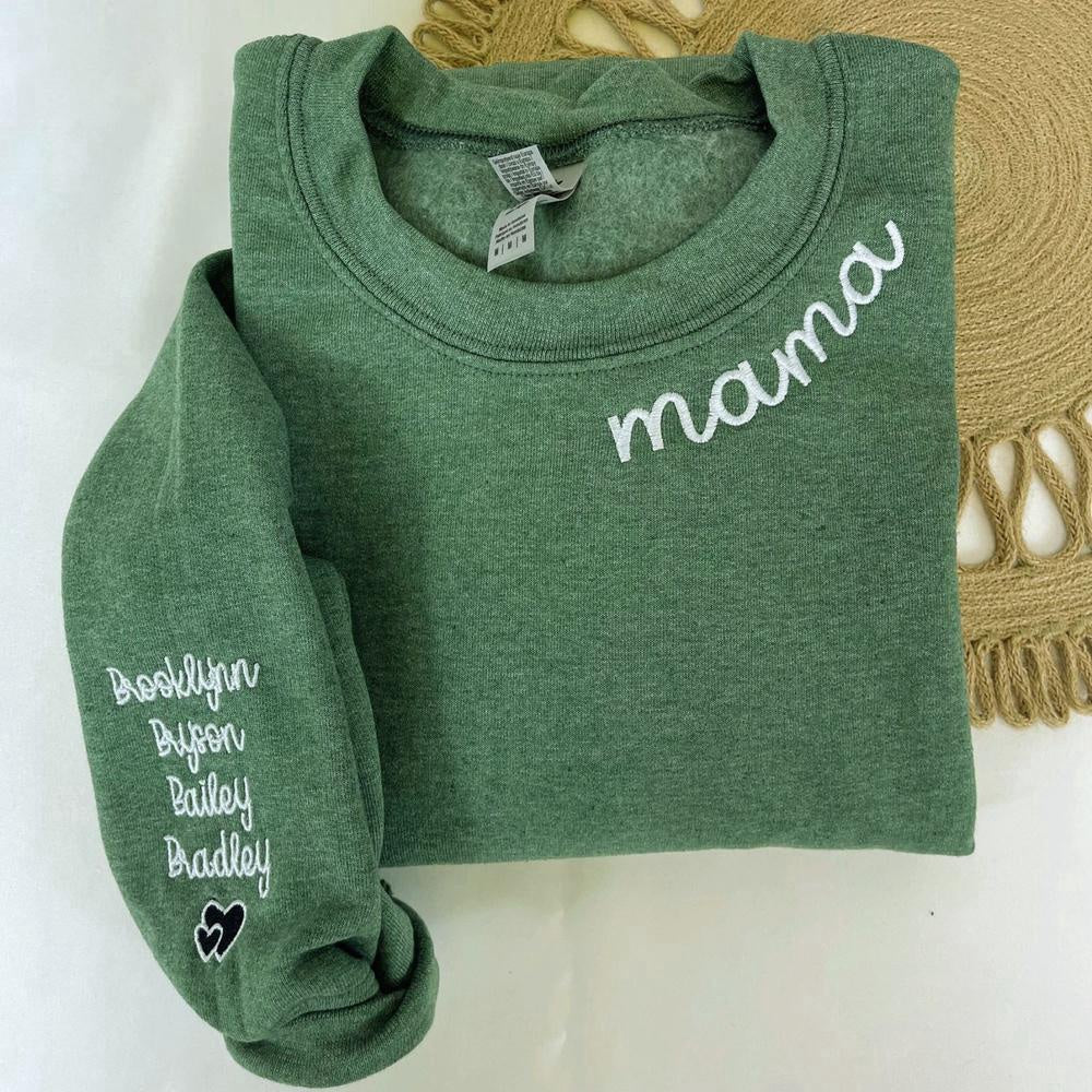 Embroidered Christmas Sweatshirts, Custom Mama With Kids Names Embroidered Sweatshirt, Gifts For Her, Gift For Mom