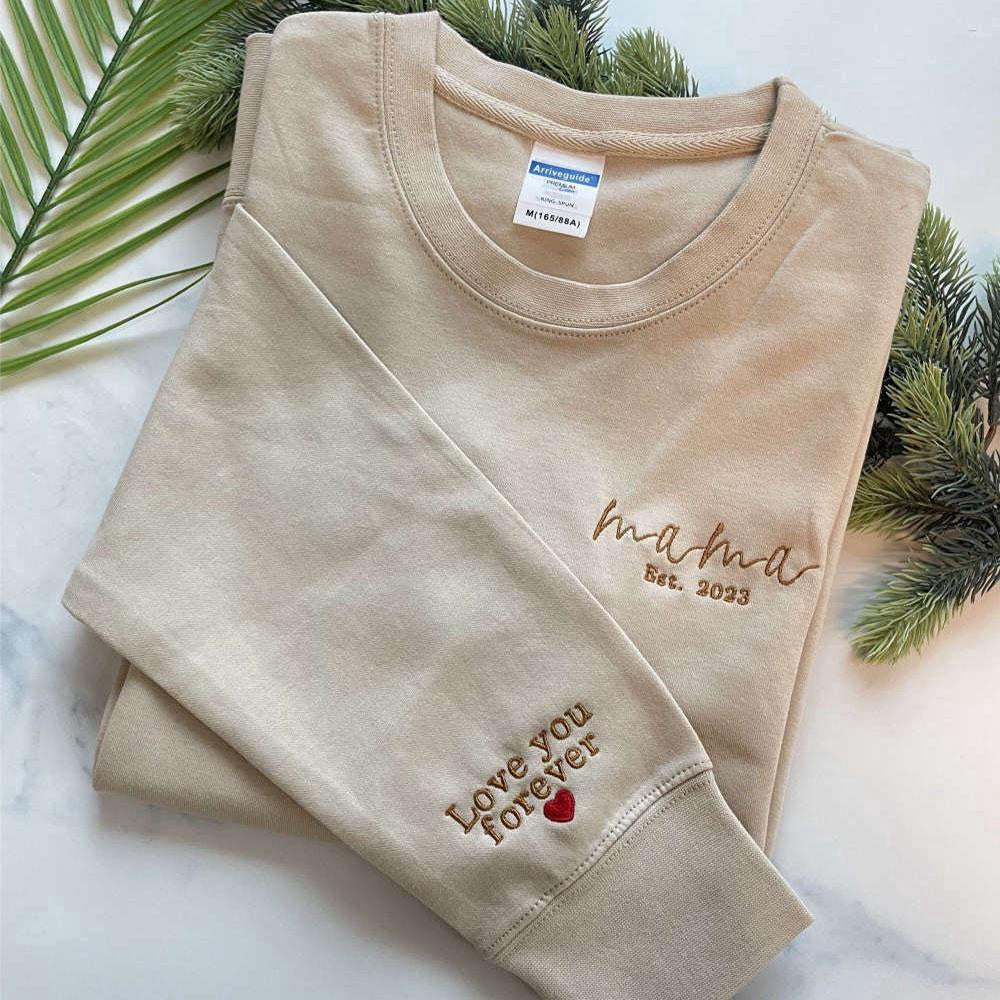 Embroidered Christmas Sweatshirts, Customized Est Mama Sweatshirt, Embroidered Sweatshirt, Best Gifts For Mom