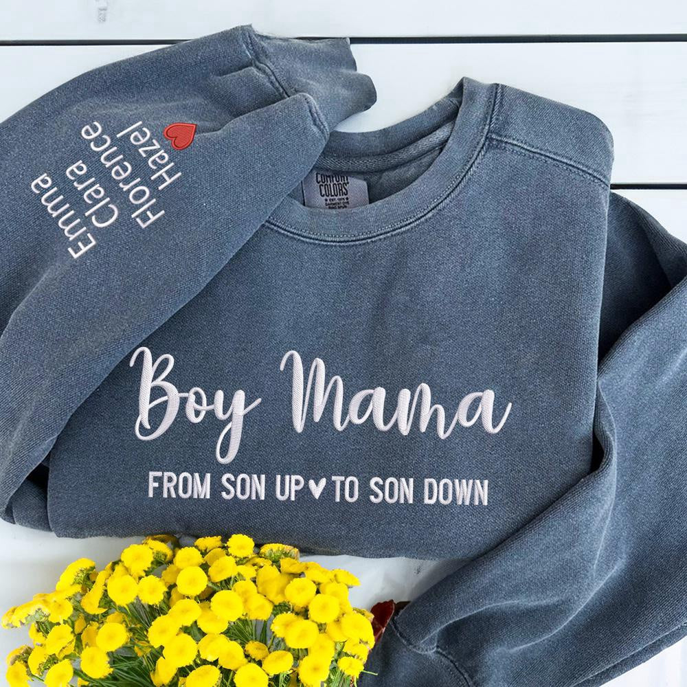 Embroidered Christmas Sweatshirts, Embroidered Boy Mama From Son Up To Son Down 2 Sweatshirt