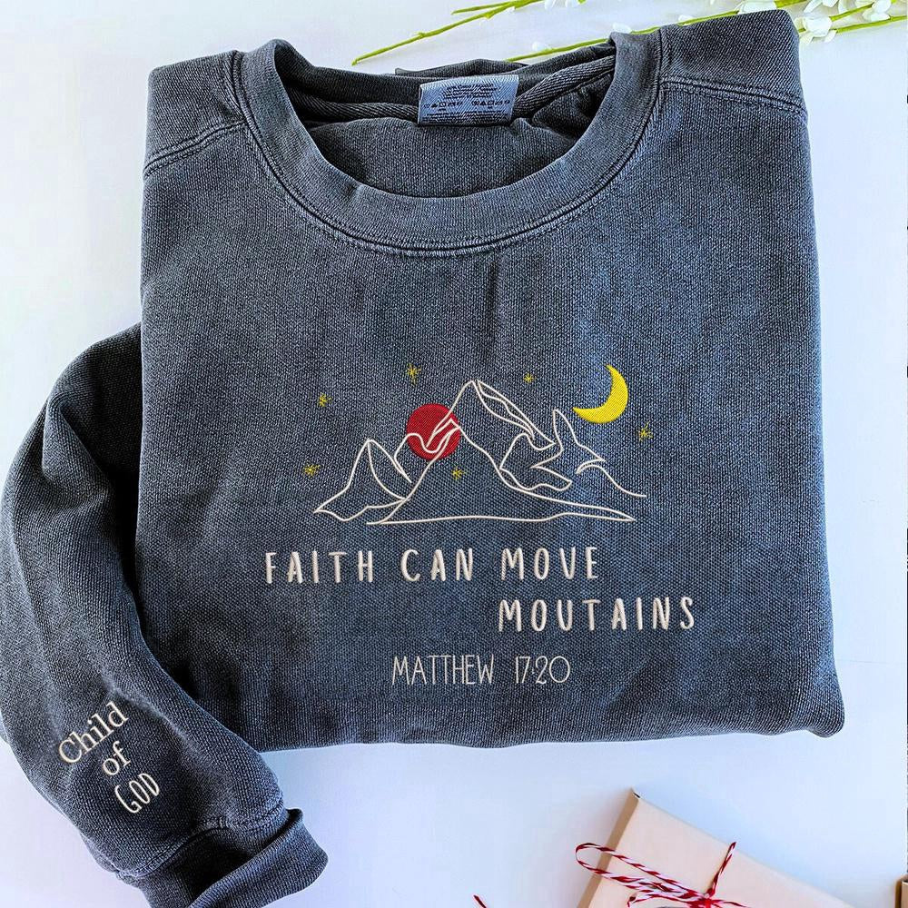Embroidered Christmas Sweatshirts, Embroidered Faith Can Move Mountains Sweatshirt