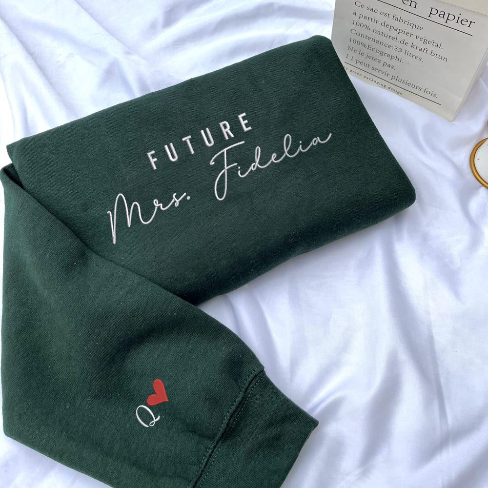 Embroidered Christmas Sweatshirts, Personalized Engagement Gifts For Bride With Future Mrs Sweatshirt Embroidered