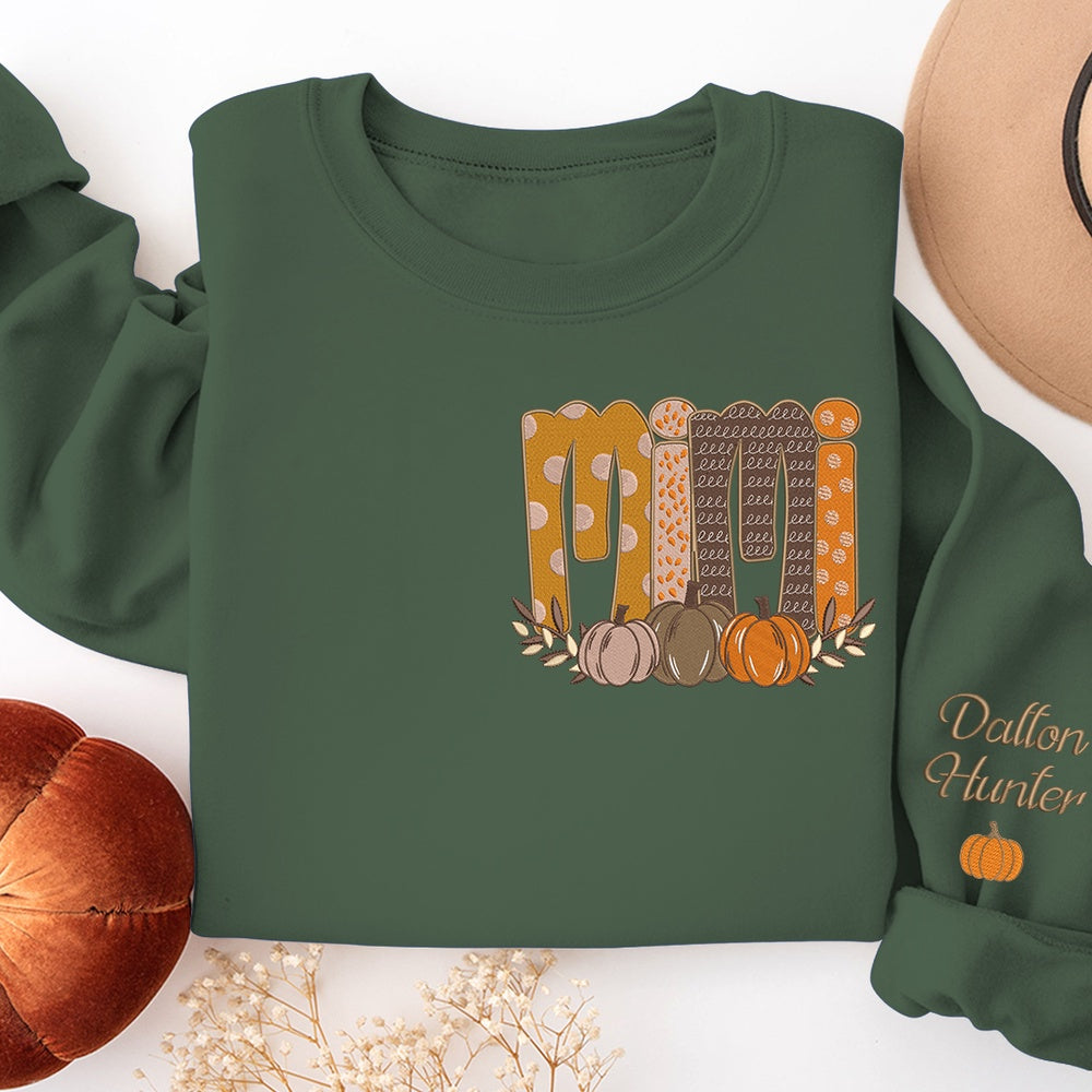 Embroidered Sweatshirt, Autumn Embroidery Design Pumpkin For Gift Grandma