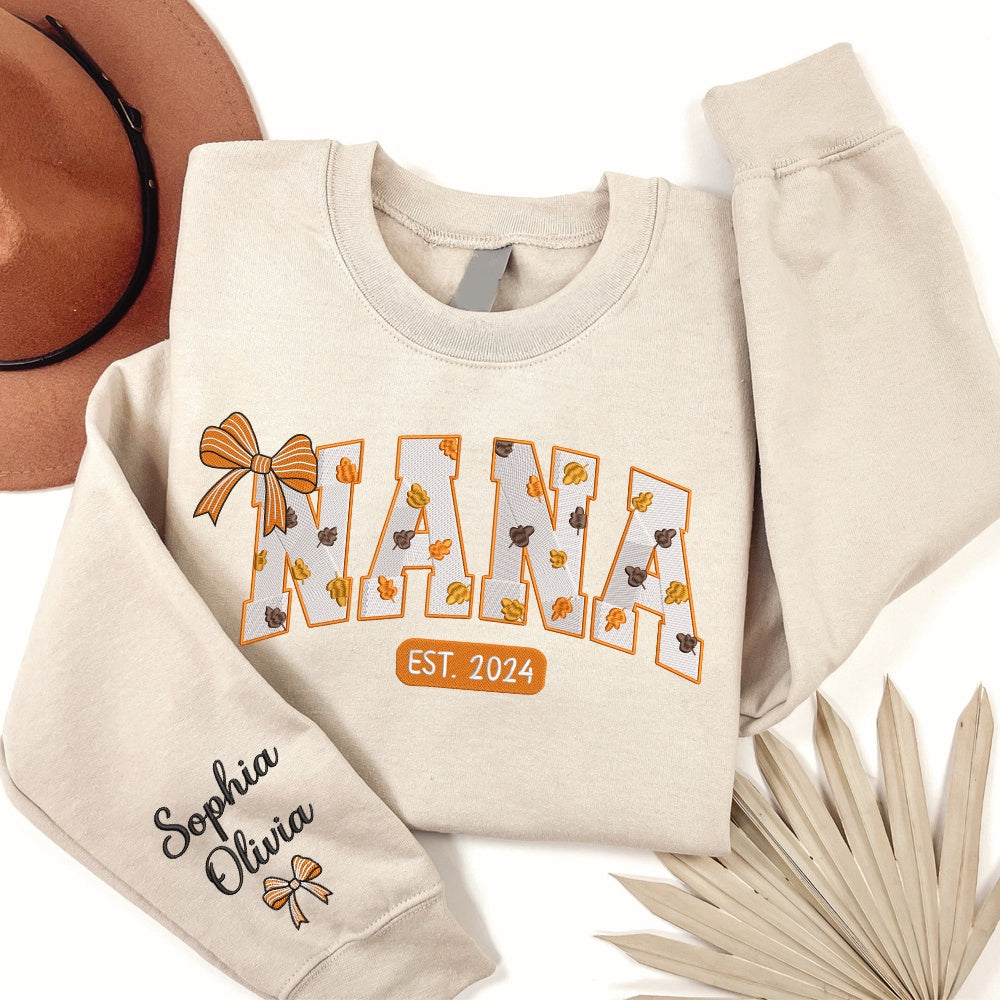 Embroidered Sweatshirt, Autumn Embroidery Sweatshirt Design For Gift Grandma