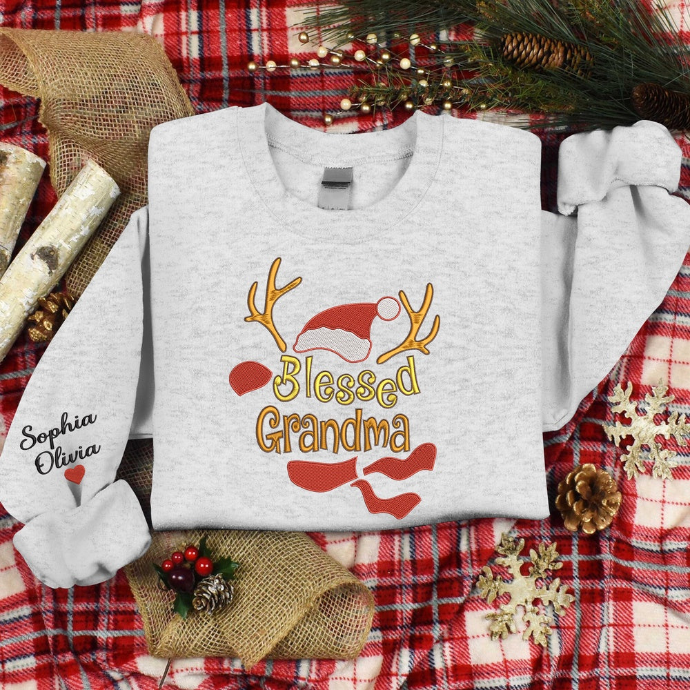 Embroidered Sweatshirt, Blessed Grandma Sweatshirt, Custom Grandma Christmas, Gift For Grandma Embroidered Sweatshirt