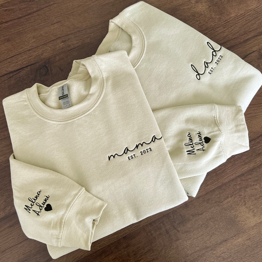 Embroidered Sweatshirt, Custom Dad, Mama Embroidered Sweatshirt