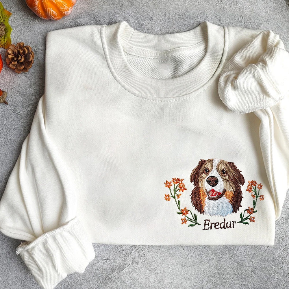 Embroidered Sweatshirt, Custom Dog Portrait Embroidered Sweatshirt