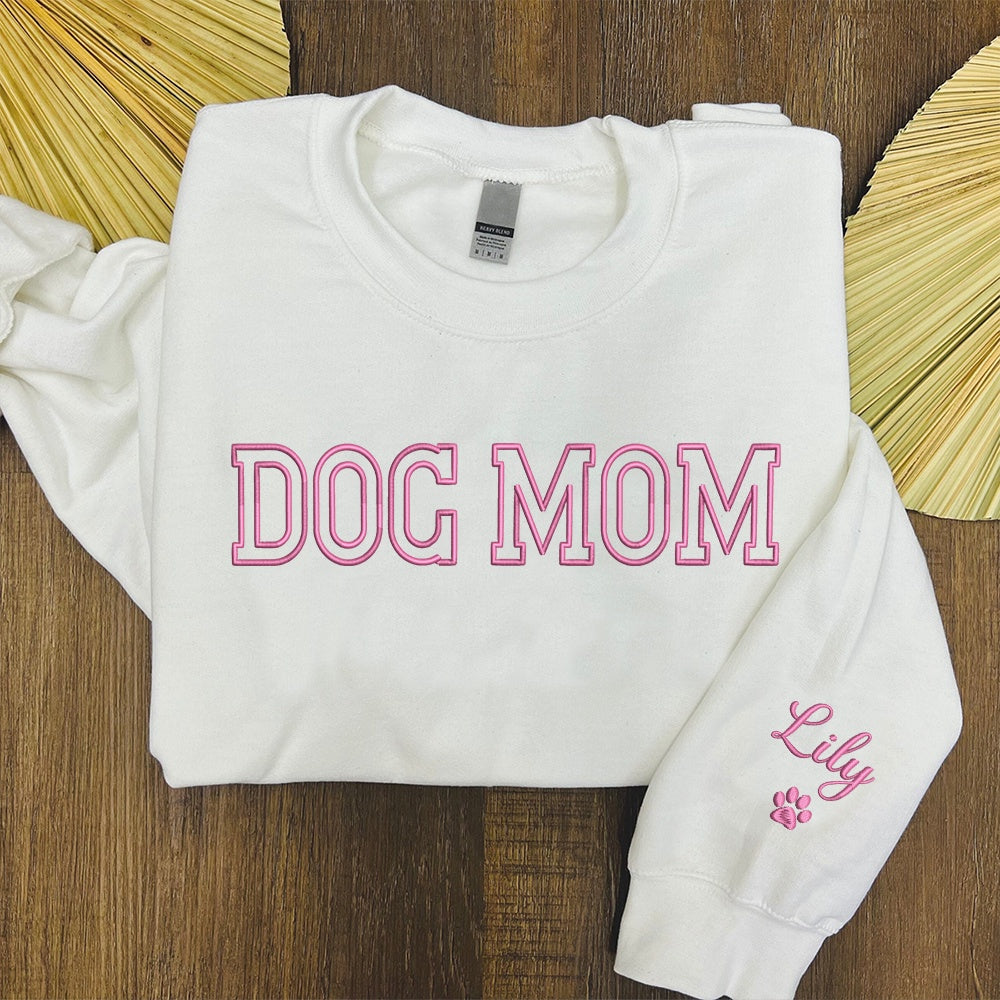 Embroidered Sweatshirt, Custom Embroidered Dog Mom Crewneck Sweatshirt, Gift For Mom, Dog Mom Pullover