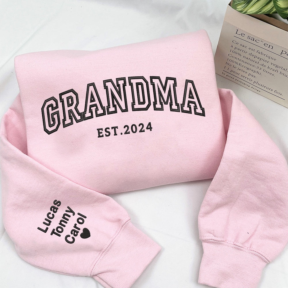 Embroidered Sweatshirt, Custom Embroidered Grandma With Grandkids 2024 Sweatshirt