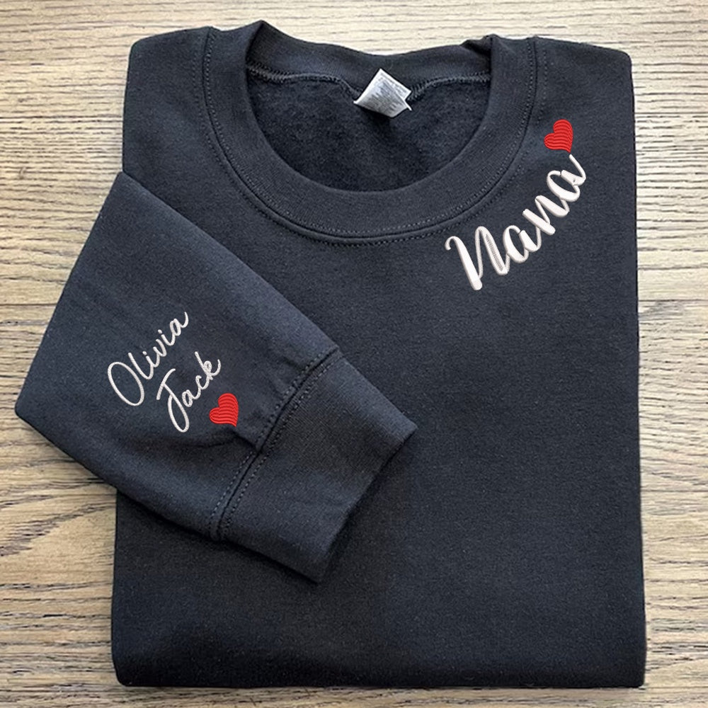 Embroidered Sweatshirt, Custom Embroidered Nana Valentine Sweatshirt