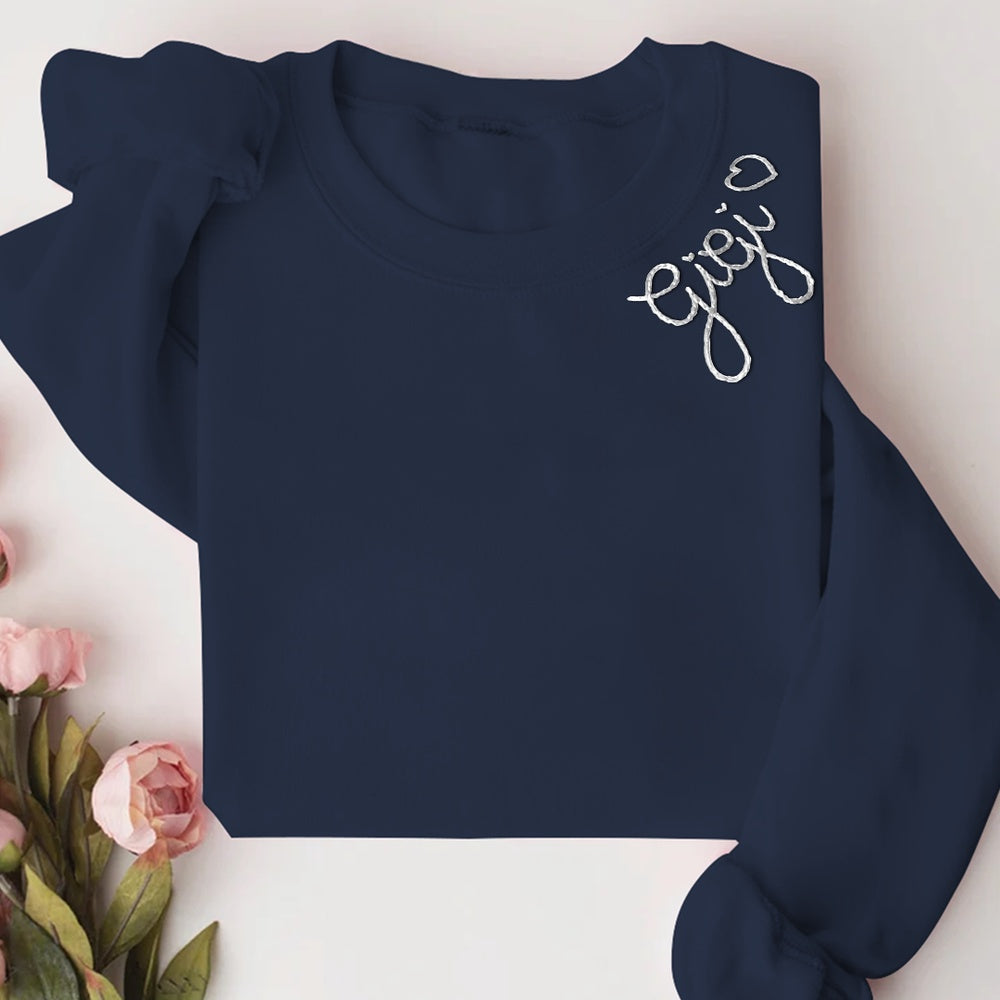 Embroidered Sweatshirt, Custom Gigi Grandma Nana Mimi Hand Embroidered Stitched Sweatshirt