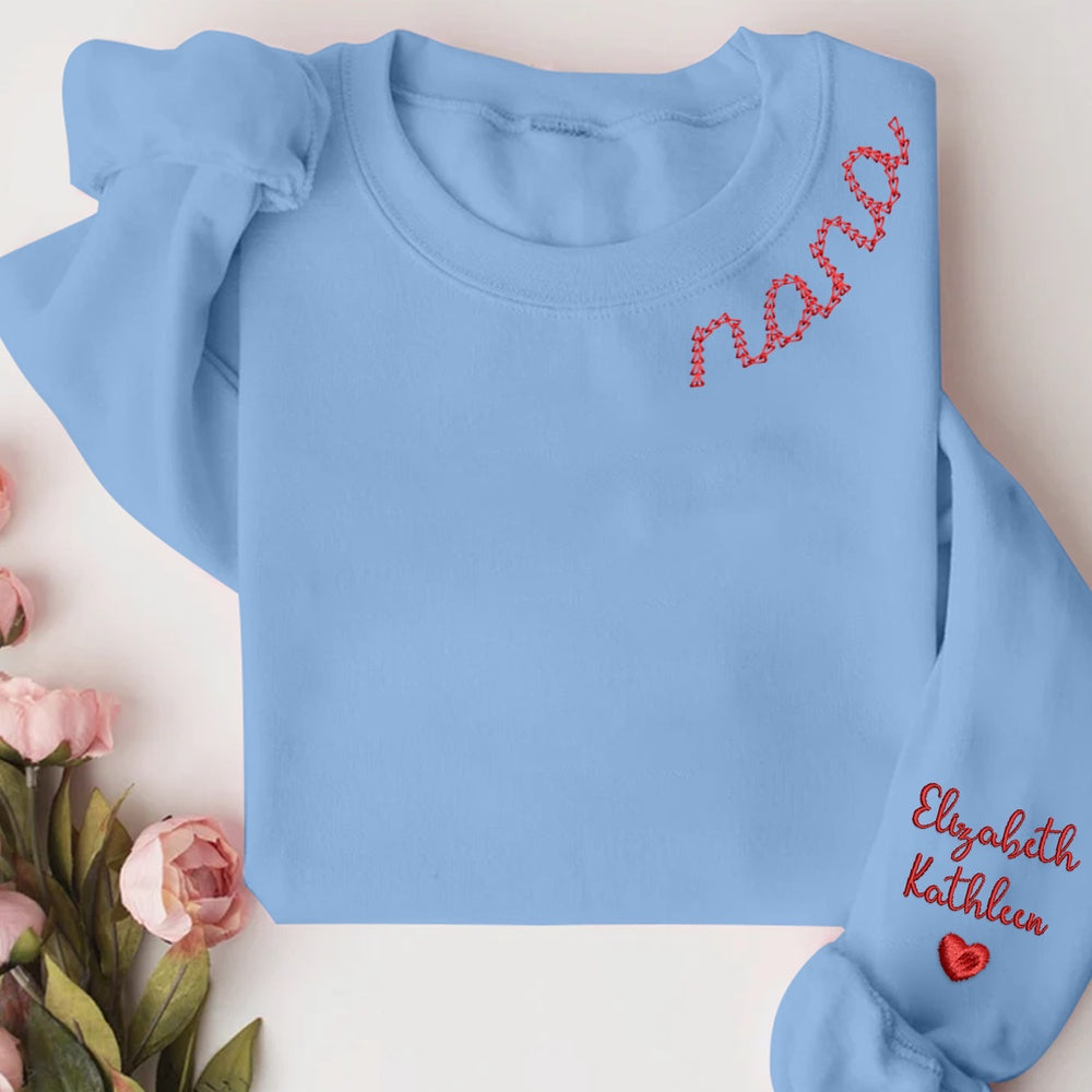 Embroidered Sweatshirt, Custom Nana Embroidered With Kids Name On Sleeve Sweatshirt