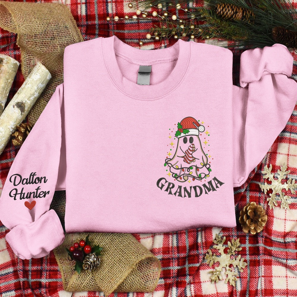 Embroidered Sweatshirt, Cute Christmas Ghost Tree Cake Sweatshirt Gift For Grandma