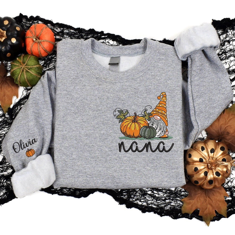 Embroidered Sweatshirt, Design Embroidery Pumkin Gome Sweatshirt For Grandma