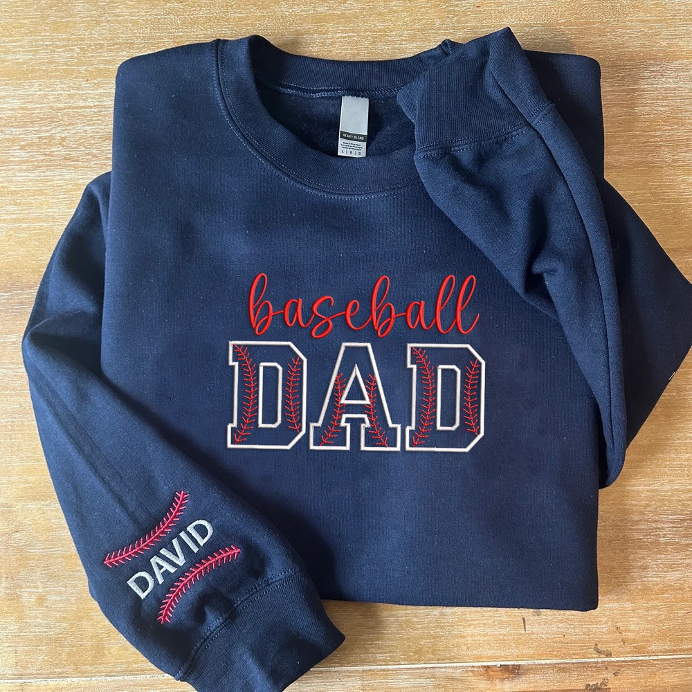 Embroidered Sweatshirt, Embroidered Baseball Dad And Papa Sweatshirt