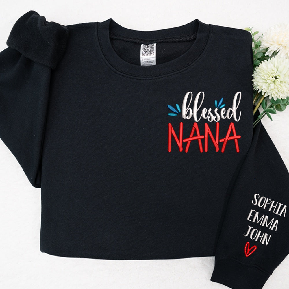 Embroidered Sweatshirt, Embroidered Blessed Nana And Grandkids Sweatshirt