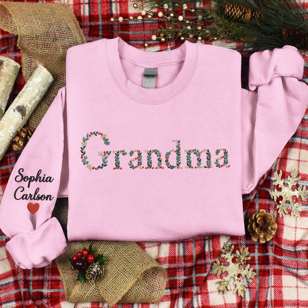 Embroidered Sweatshirt, Embroidered Christmas Flower For Give Grandma And Kid, Gife Grandma