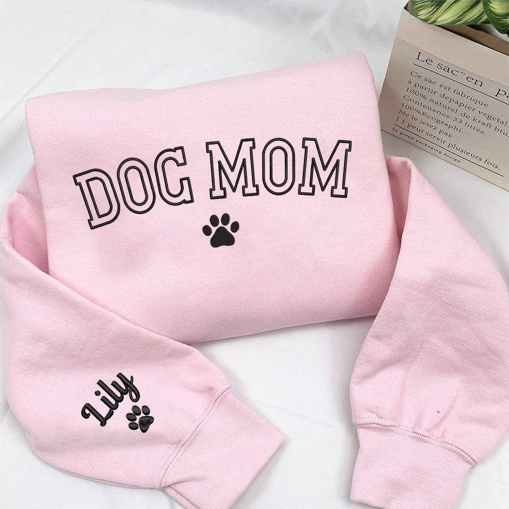 Embroidered Sweatshirt, Embroidered Dog Mom With Paw Sweatshirt, Dog Mama Crewneck, Dog Lover Gift, Dog Gift For Women
