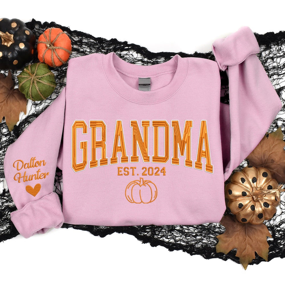 Embroidered Sweatshirt, Embroidered Fall Pumpkin Grandma, For Grandma