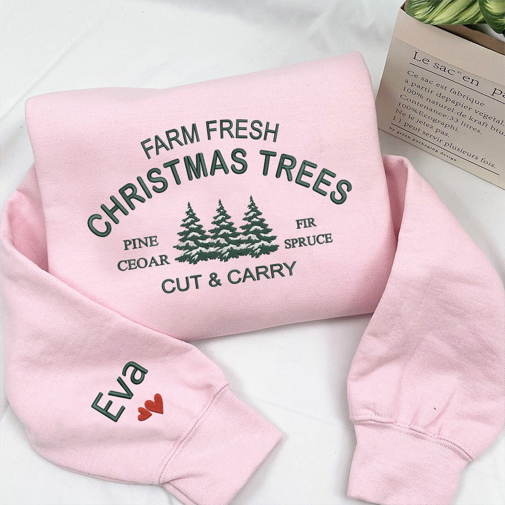 Embroidered Sweatshirt, Embroidered Farm Fresh Christmas Trees Sweatshirt, Christmas Tree Farm Sweatshirt