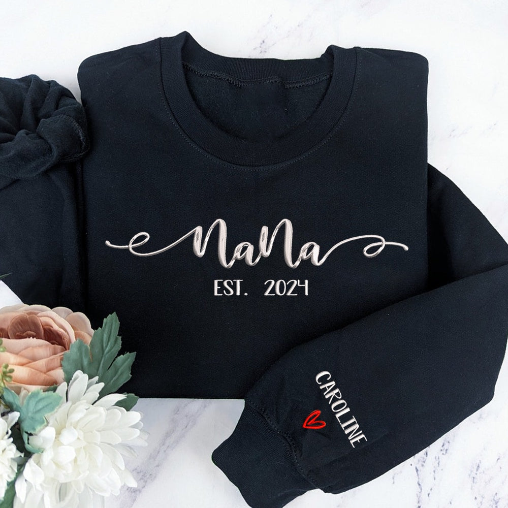 Embroidered Sweatshirt, Embroidered Nana Grandma Est Grandkids Custom Names Sweatshirt
