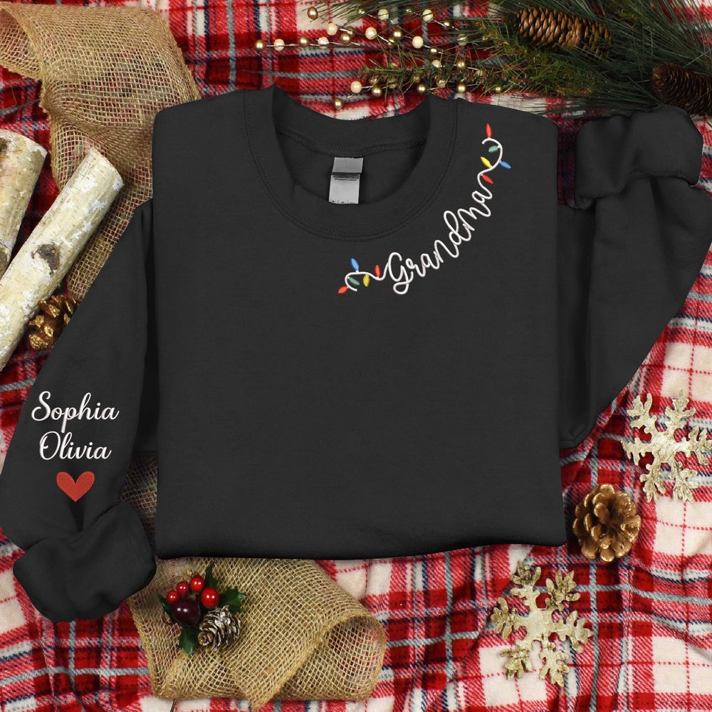 Embroidered Sweatshirt, Embroidered Personalized Christmas Lights Gift Grandma