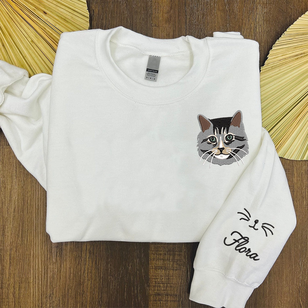 Embroidered Sweatshirt, Embroidered Pet Portrait Organic Sweatshirt, Custom Pet Portrait Organic Sweatshirt
