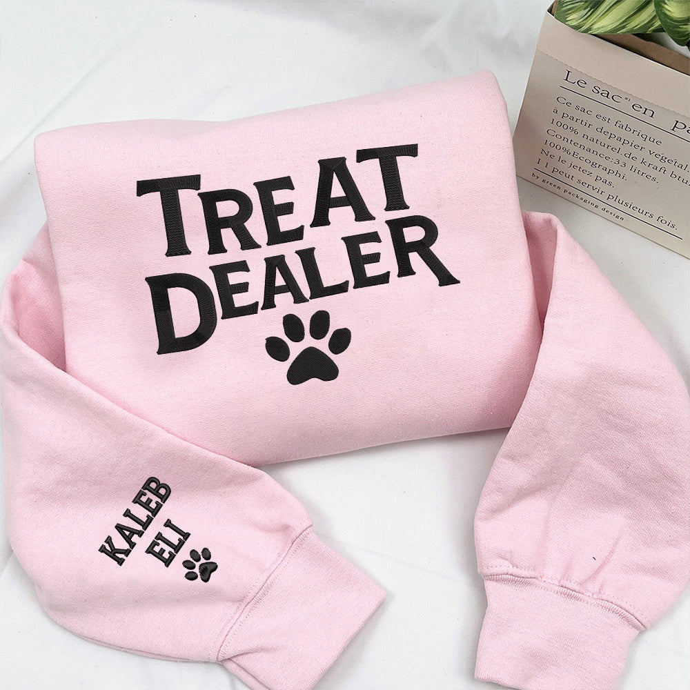 Embroidered Sweatshirt, Embroidered Treat Dealer Funny Dog Lover Sweatshirt, Dog Mom Gift Sweatshirt