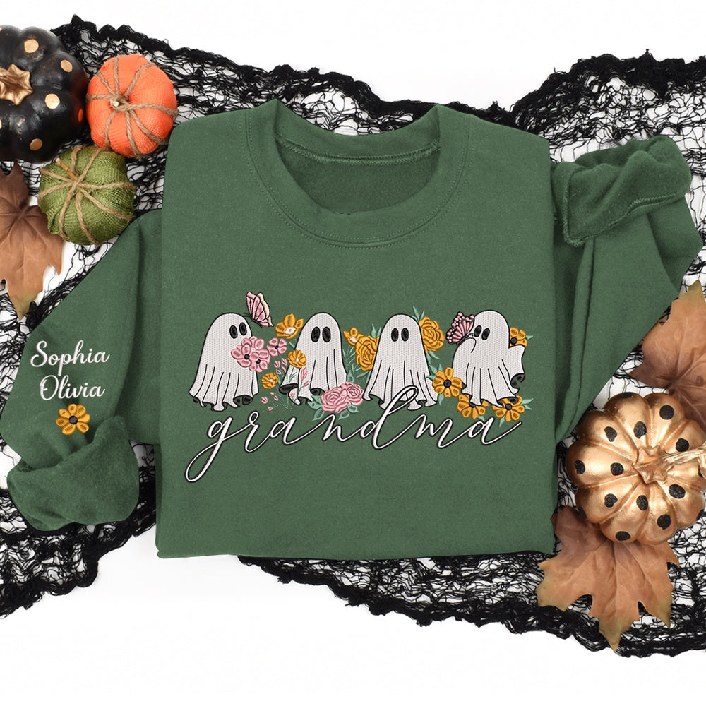 Embroidered Sweatshirt, Embroidery Halloween Boo Cute For Gift Grandma