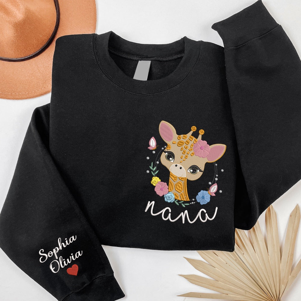 Embroidered Sweatshirt, Giraffe Embroidery For Gift Grandma
