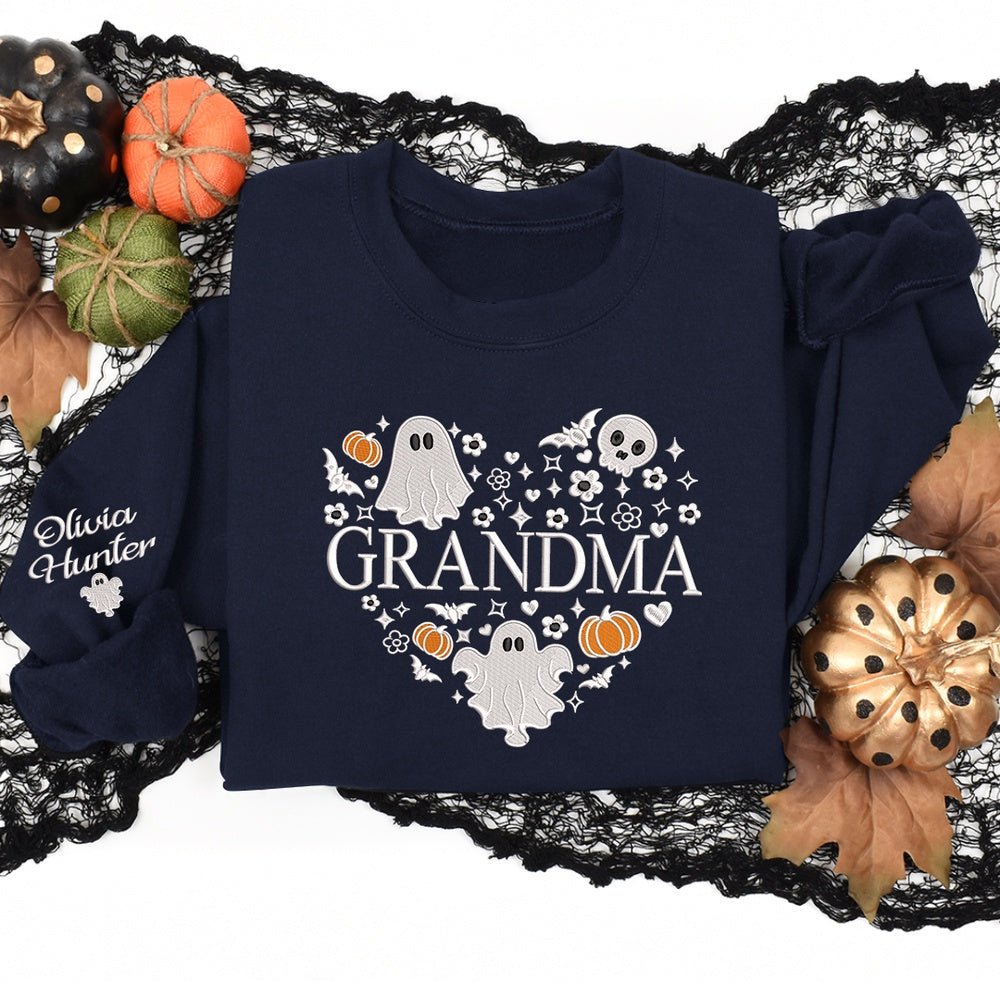 Embroidered Sweatshirt, Halloween Embroidery Heart Grandma, For Grandma
