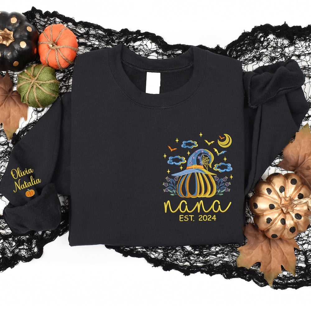 Embroidered Sweatshirt, Halloween Embroidery Spooky Evening For Gift Grandma