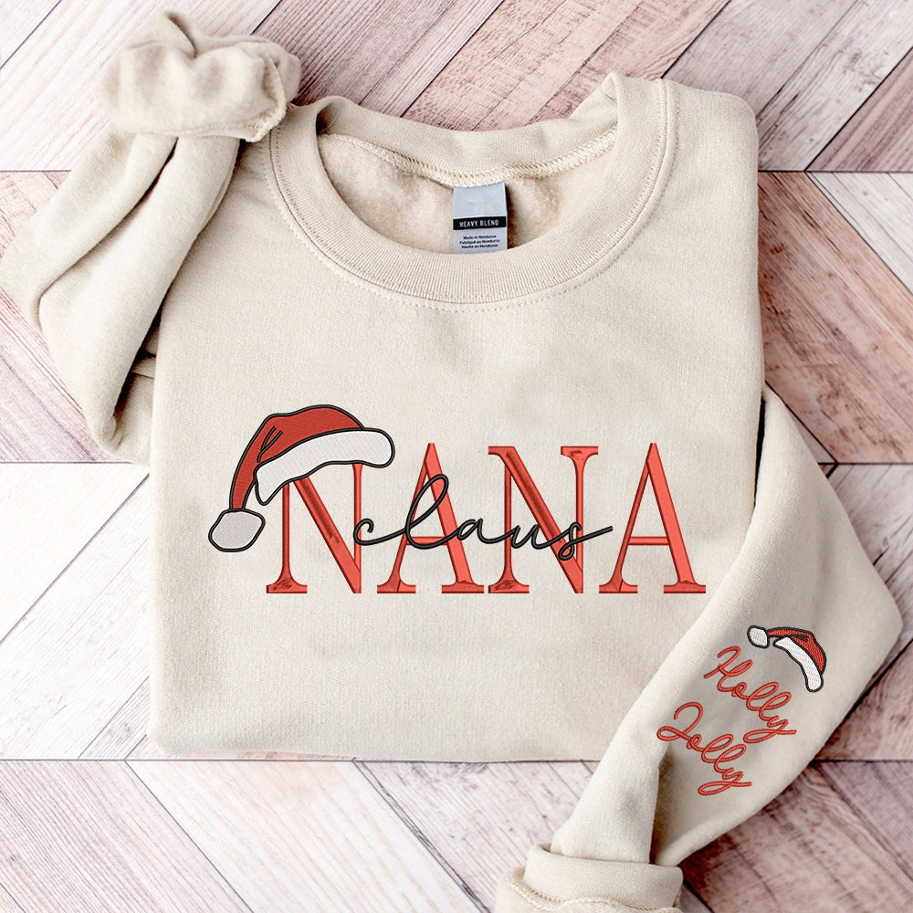 Embroidered Sweatshirt, Nana Claus Christmas And Kids Embroidered Sweatshirt
