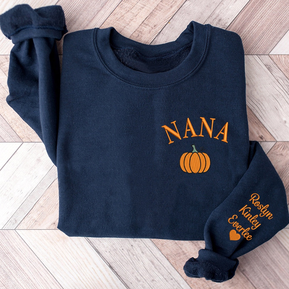Embroidered Sweatshirt, Nana Pumpkin Autumn With Kids Sweatshirt