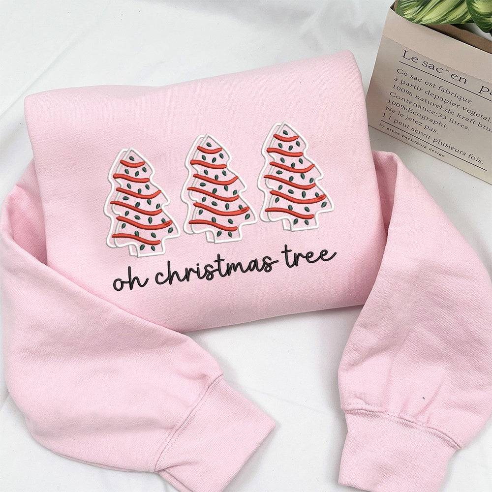Embroidered Sweatshirt, Oh Christmas Tree Embroidered Sweatshirt - Embroidered Christmas Sweatshirt