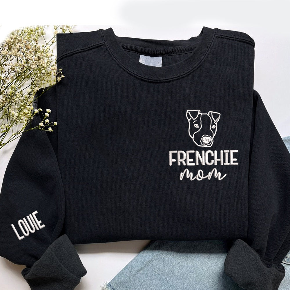 Embroidered Sweatshirt, Personalized Dog Embroidered Crewneck With Name On Sleeve, Dog Mom Sweatshirt