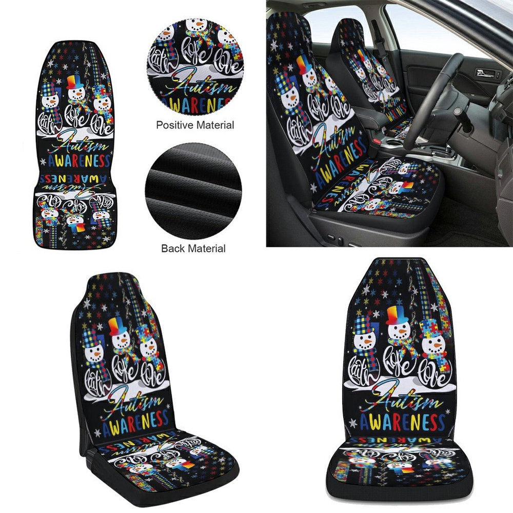 Faith Hope Love Autism Awareness Snowman Christmas Cars Seat Cover, Christmas Car Seat Covers, Car Decor Gift