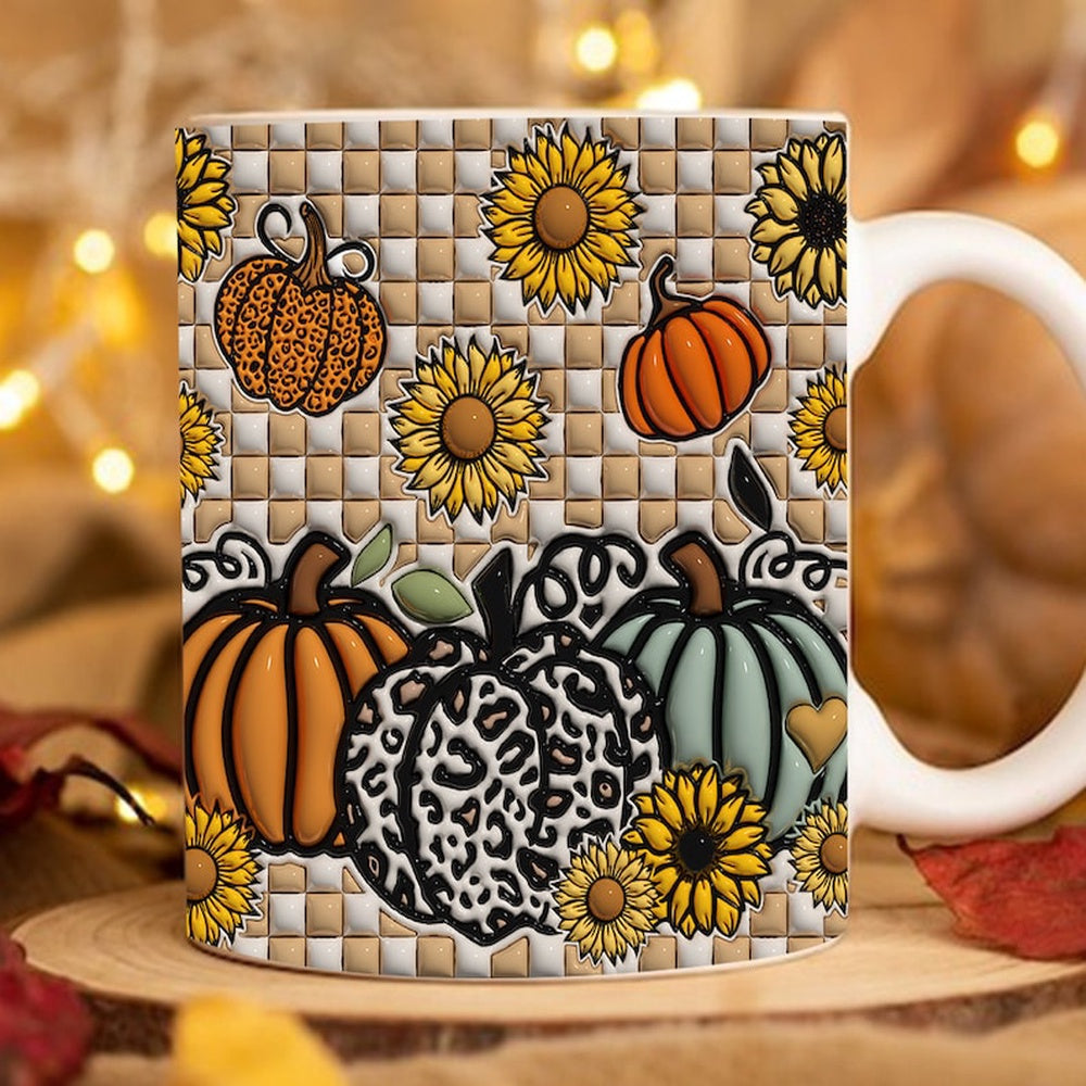 Fall Vibes 3D Mug, 3D Fall Pumpkin Inflated Mug, Retro Fall Vibes Inflated Mug, Pumpkin 3D Inflated Mug, Gift For Thanksgiving