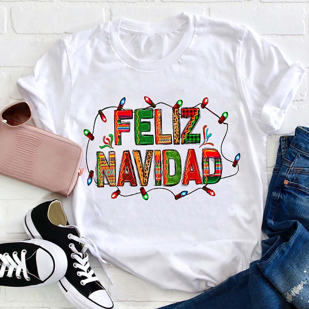 Feliz Navidad Light Christmas Spanish T Shirt, Merry T Shirt, Unisex Christmas Shirts