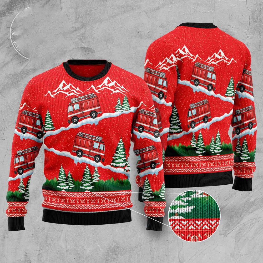 Fire Truck Ugly Christmas Sweater, Funny Xmas Sweater, Sweater Xmas